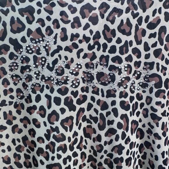 Guess Women's L NWT Leopard Sheer Long sleeve Sparkle Guess Logo Top - Picture 3 of 7